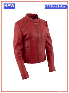 Women's Premium Leather Scuba Biker Jacket Mandarin Collar Moto